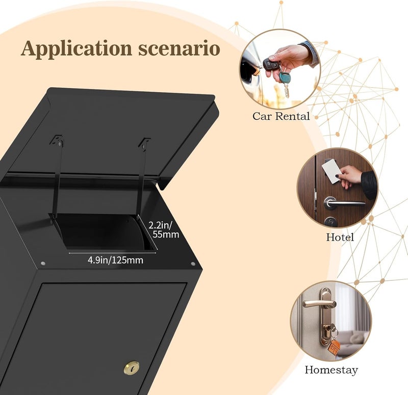 WeHere Key Drop Box for Outside Wall Mount, Key Return Box for Automotive, Anti-Thief & Waterproof Design for Outdoor, Heavy-Duty Secure Storage Box for Hotel,Car Rental, Large Capacity 6x10x14 Inch - Image 5